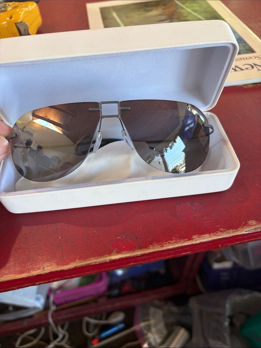 Polaroid Men's Rimless Aviator Sunglasses Brown Gradient Lens